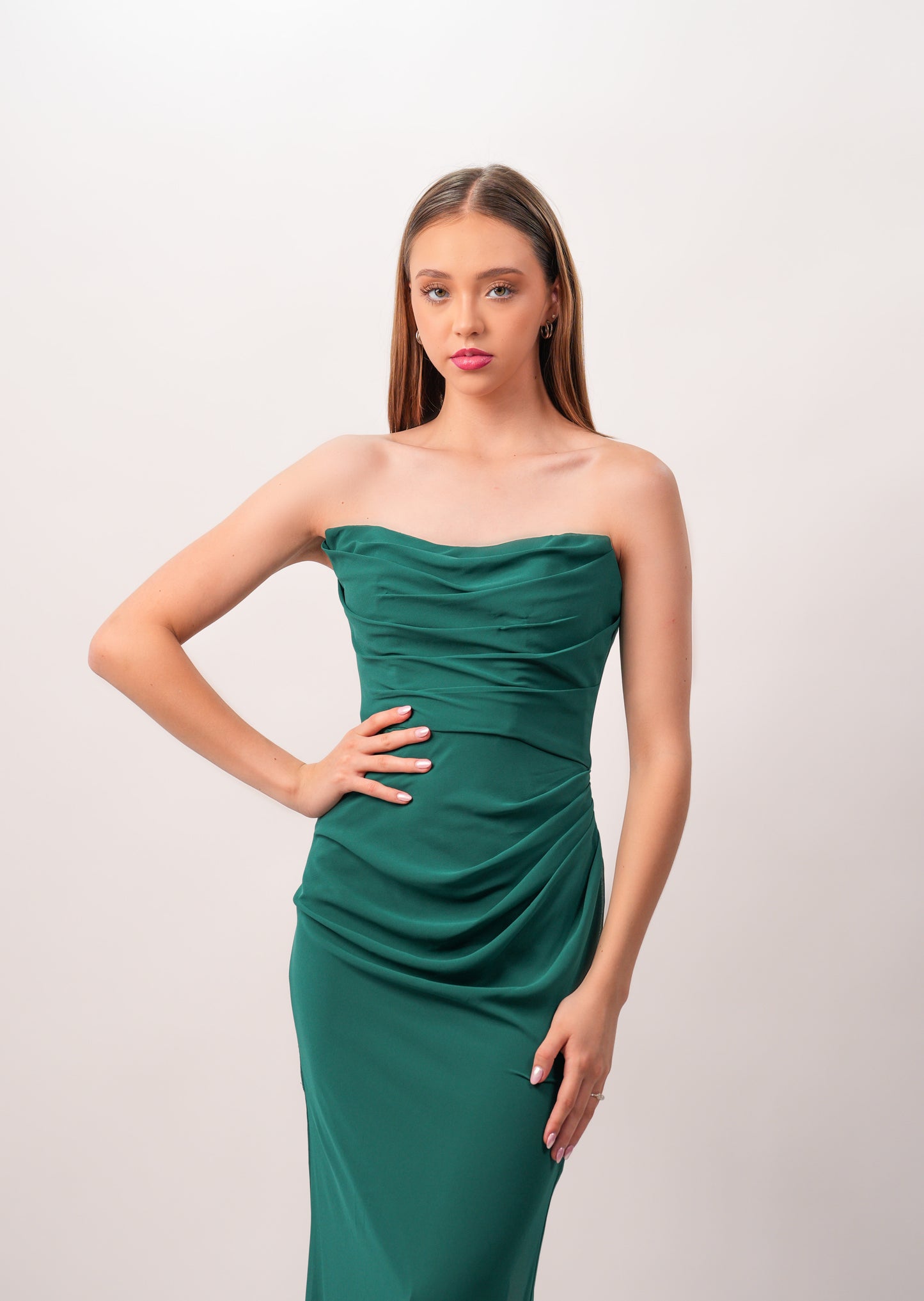 Vestido Verde Esmeralda Straple Corrugado