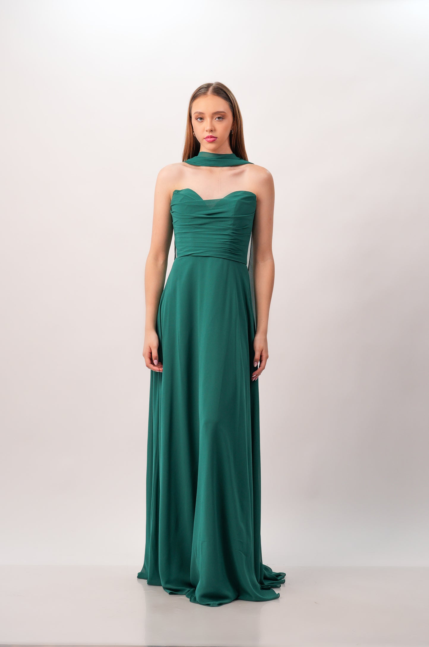 Vestido Verde Esmeralda Straple Corrugado Corte A