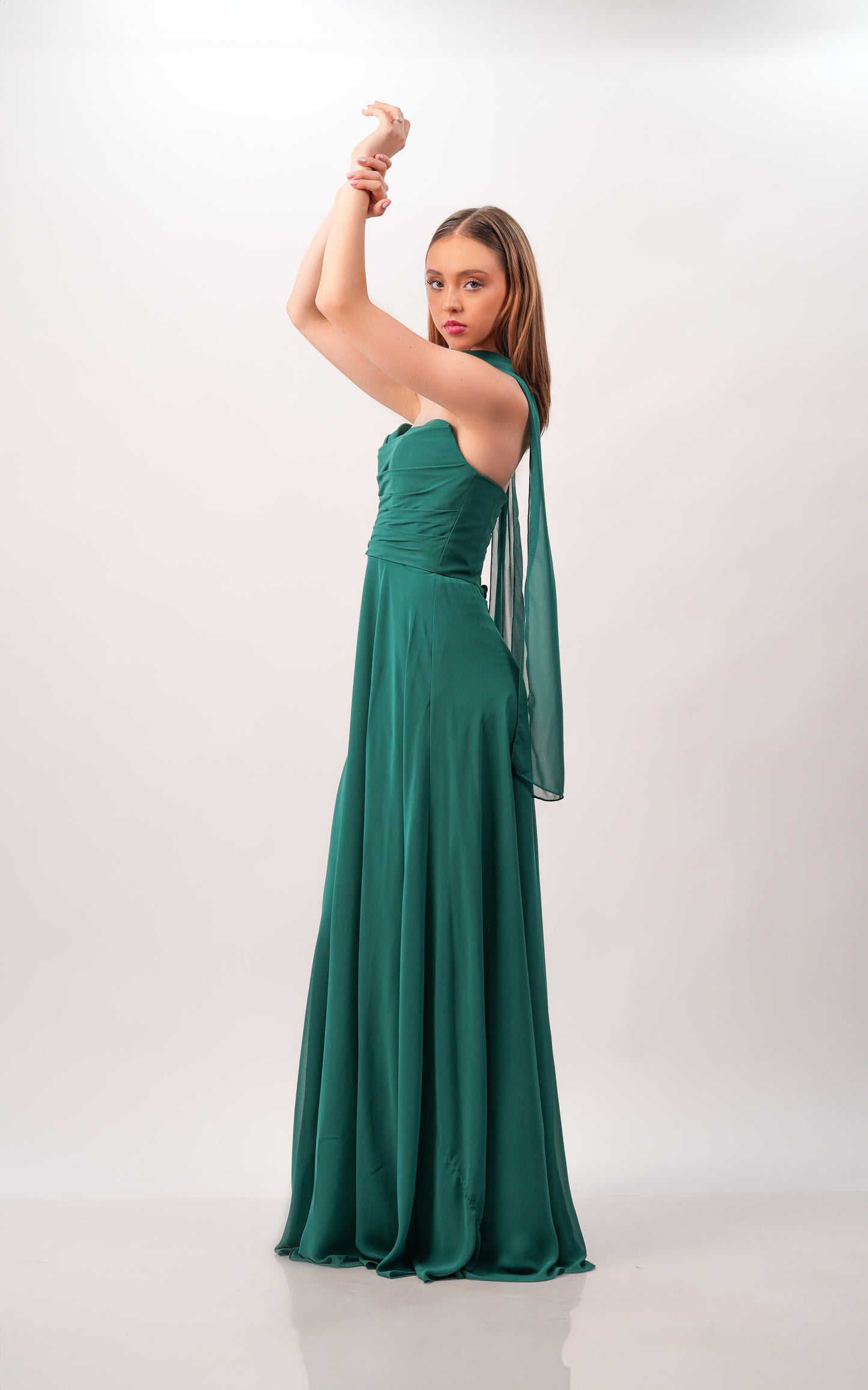 Vestido Verde Esmeralda Straple Corrugado Corte A