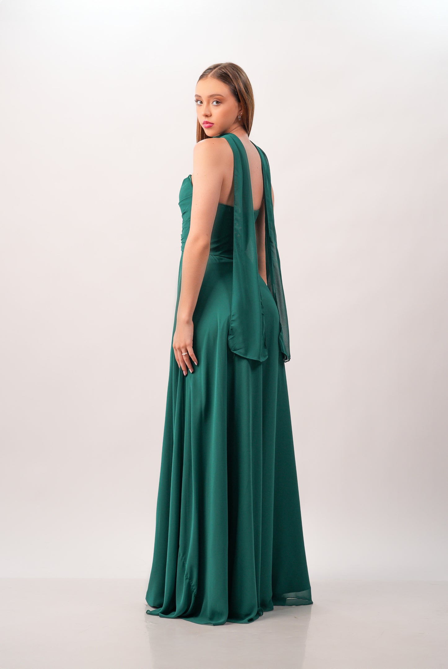 Vestido Verde Esmeralda Straple Corrugado Corte A