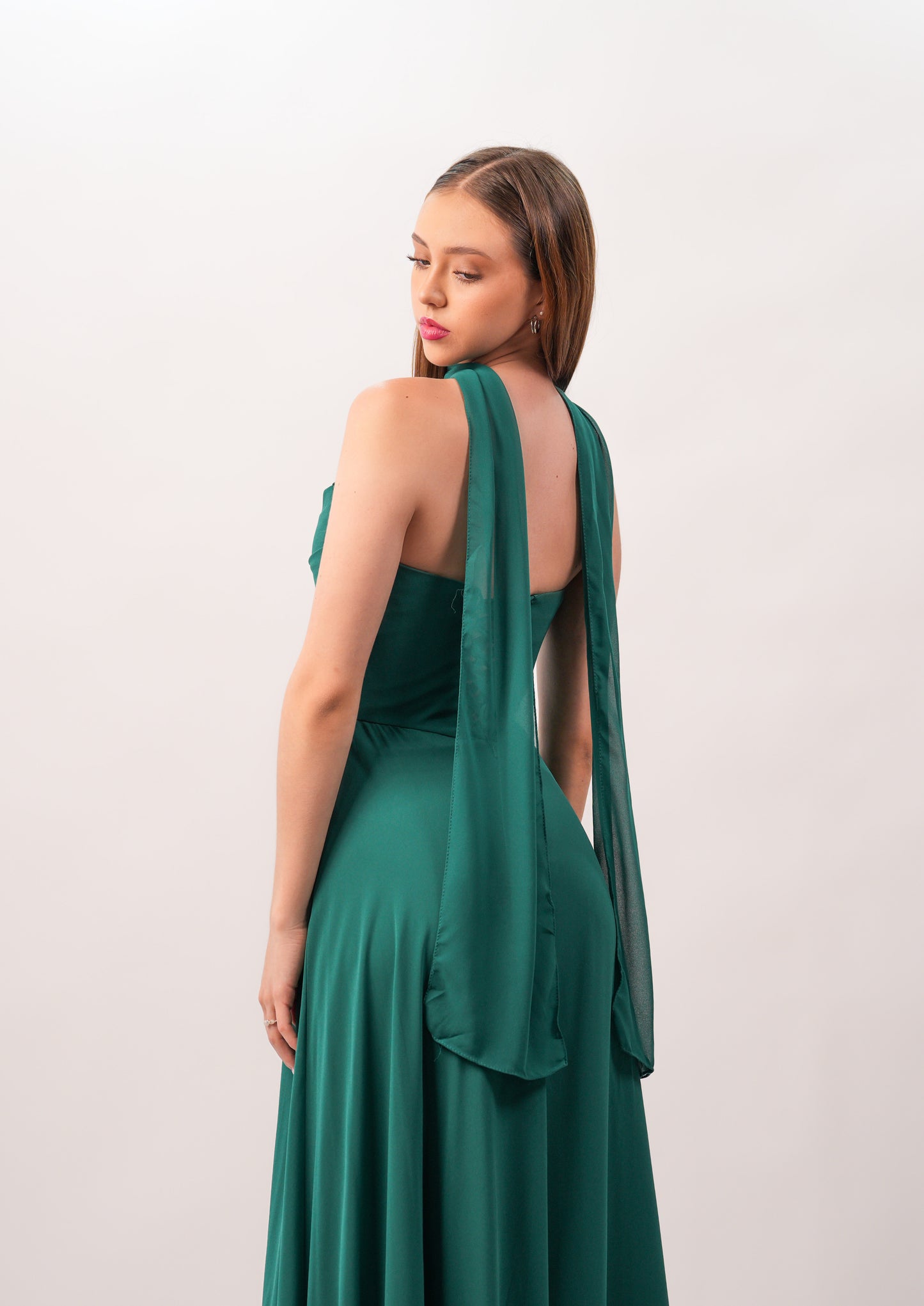 Vestido Verde Esmeralda Straple Corrugado Corte A