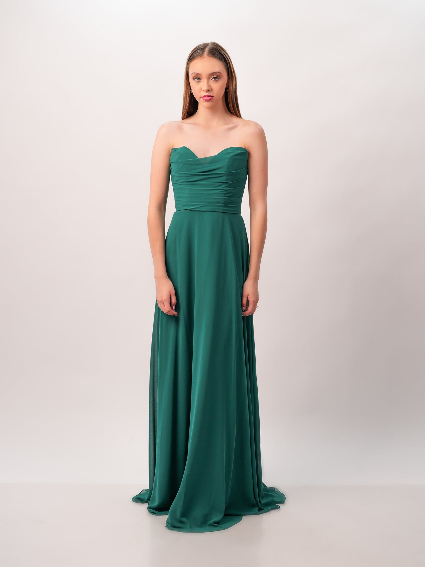 Vestido Verde Esmeralda Straple Corrugado Corte A