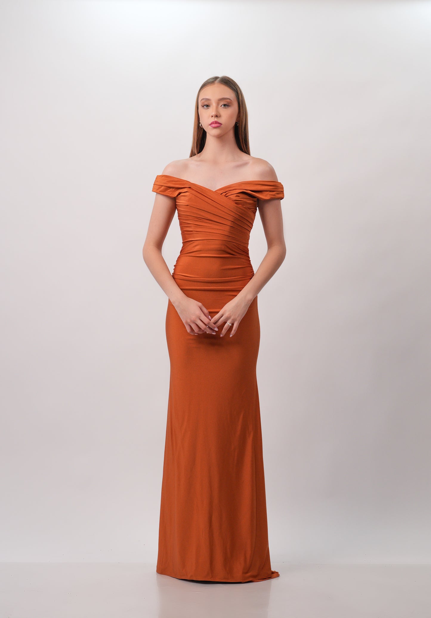 Vestido Cobre Manga En Hombro Corte Sirena