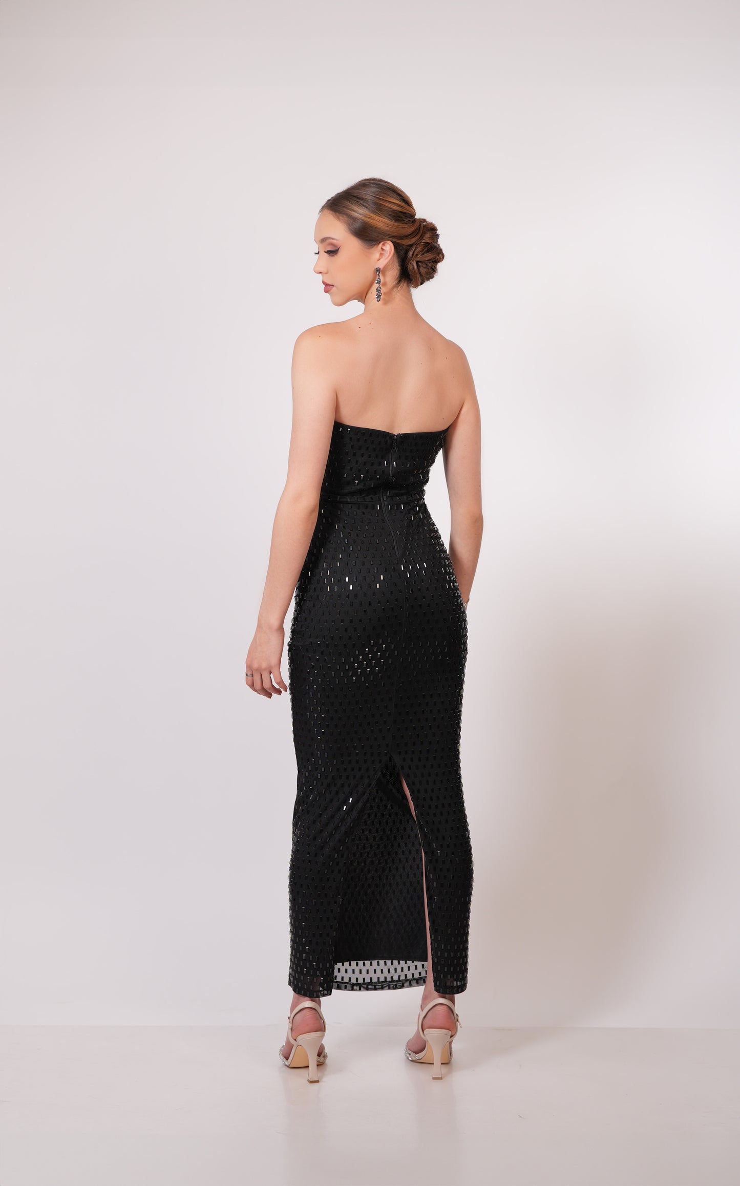Vestido Negro Straple Midi Espejos