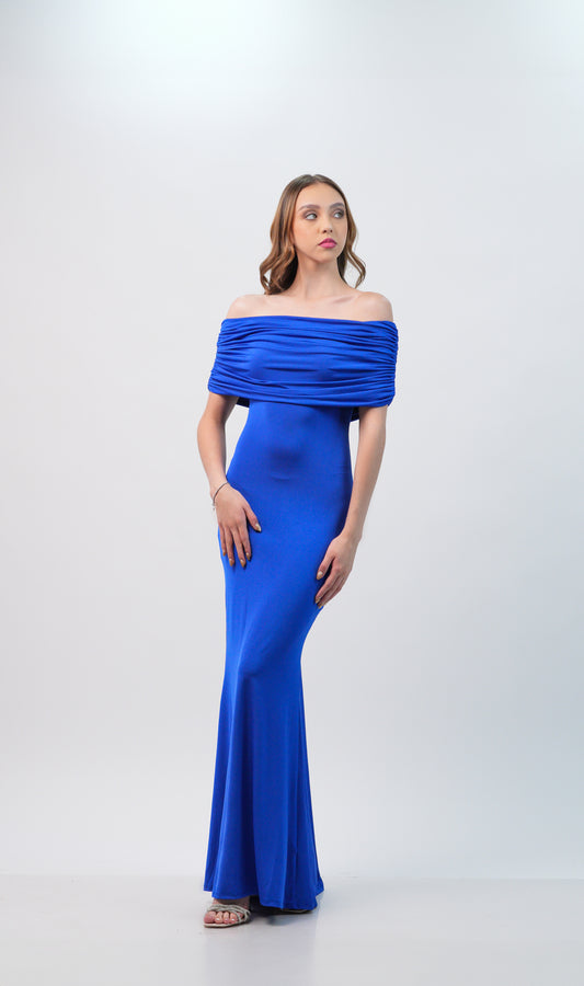 Vestido Azul Rey Manga Campesina Liso