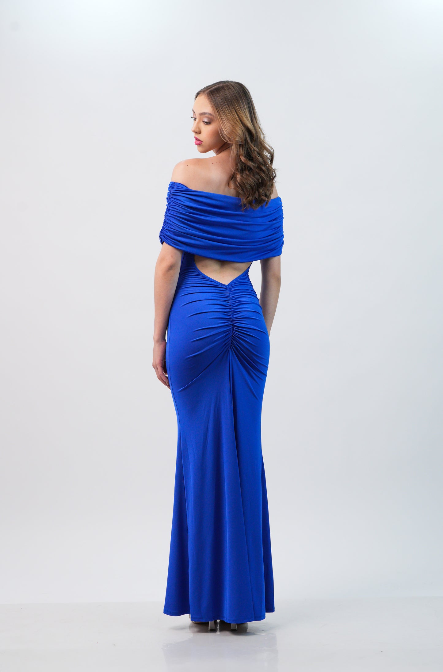 Vestido Azul Rey Manga Campesina Liso