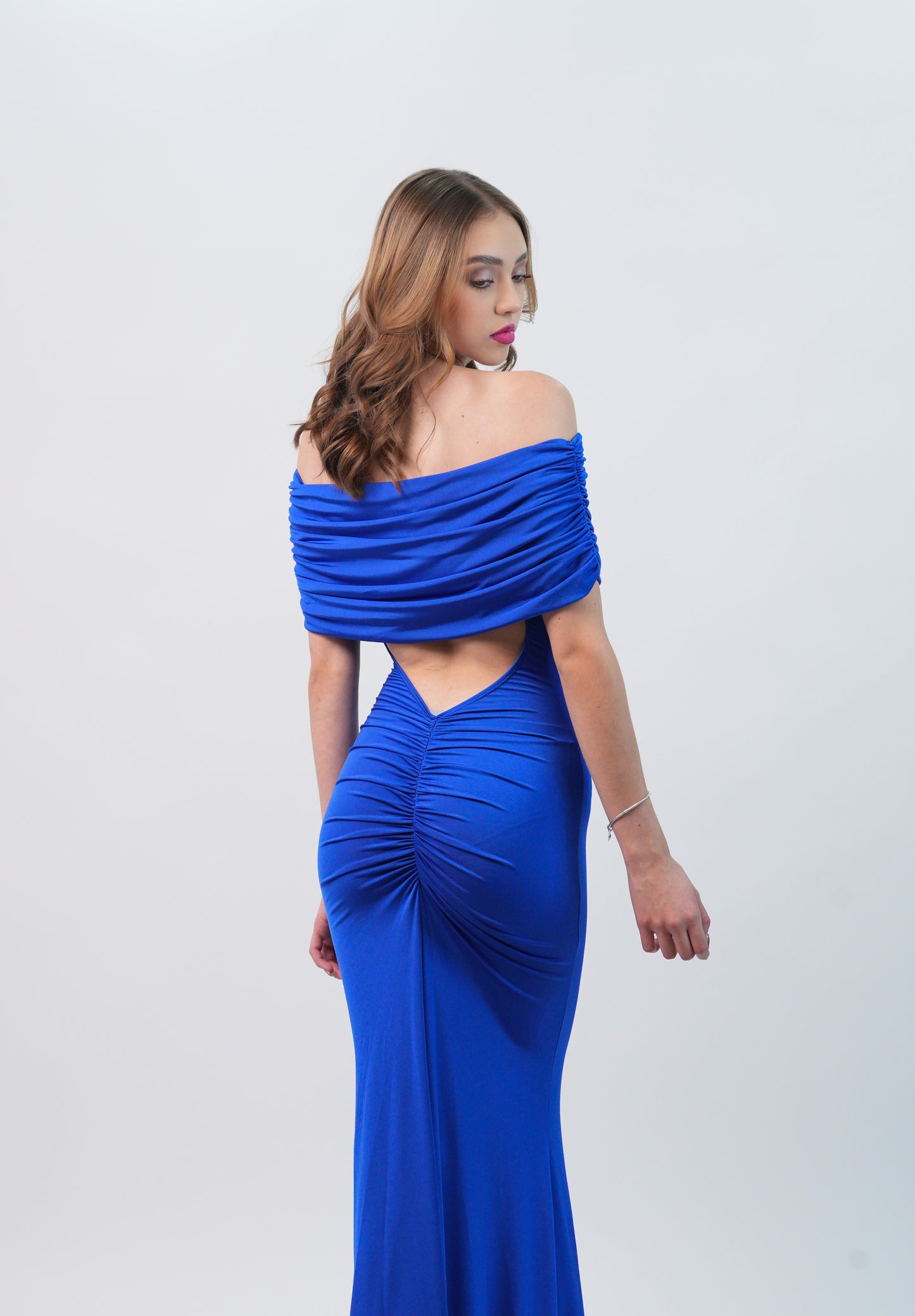 Vestido Azul Rey Manga Campesina Liso