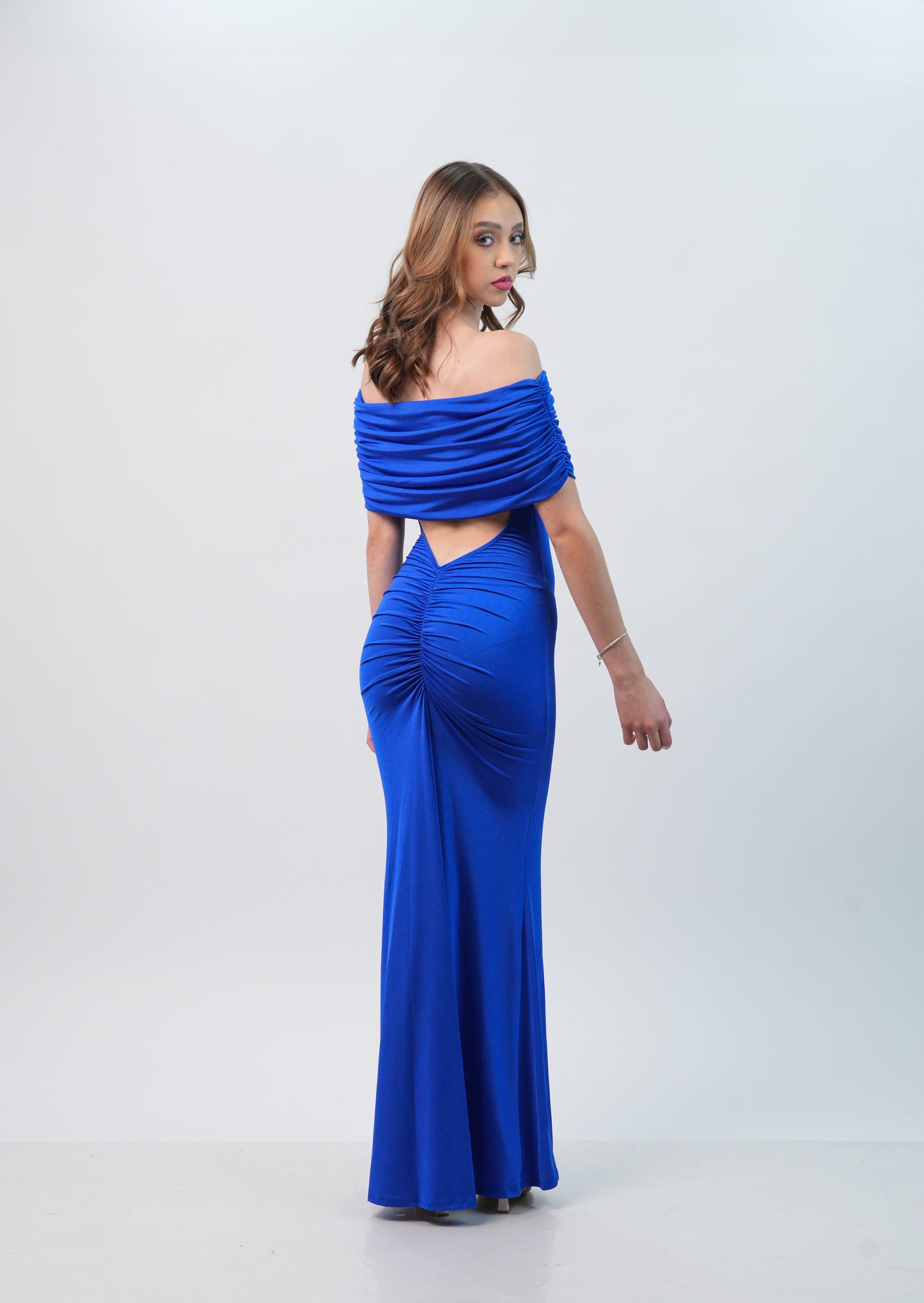 Vestido Azul Rey Manga Campesina Liso