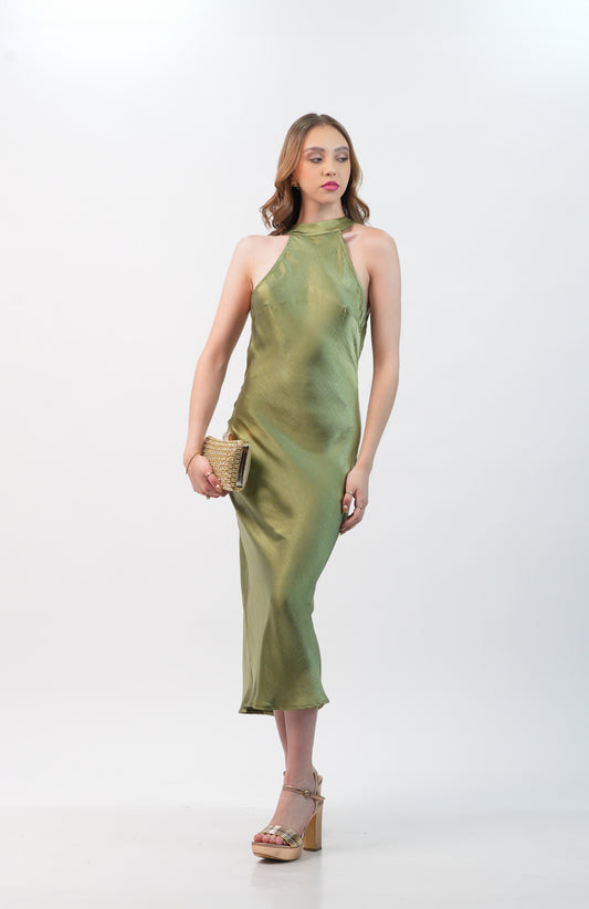 Vestido Halter Espalda Baja Midi