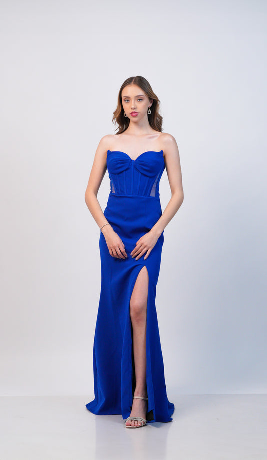 Vestido Azul Sax Corset de Ziper