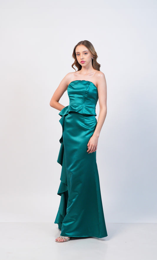 Vestido Verde Esmeralda Corset y Olan en Pierna