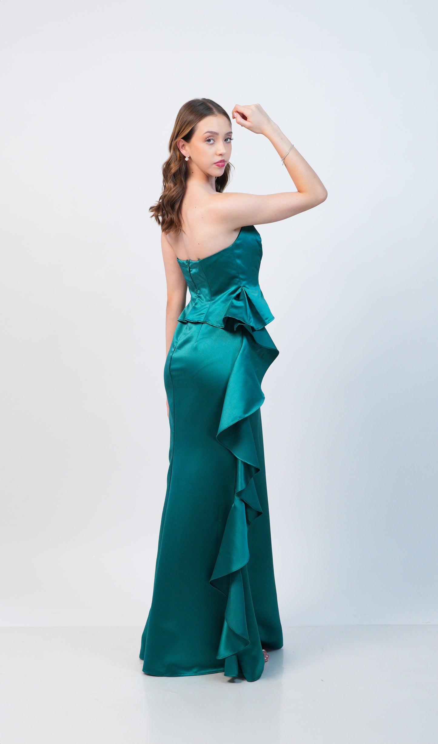 Vestido Verde Esmeralda Corset y Olan en Pierna