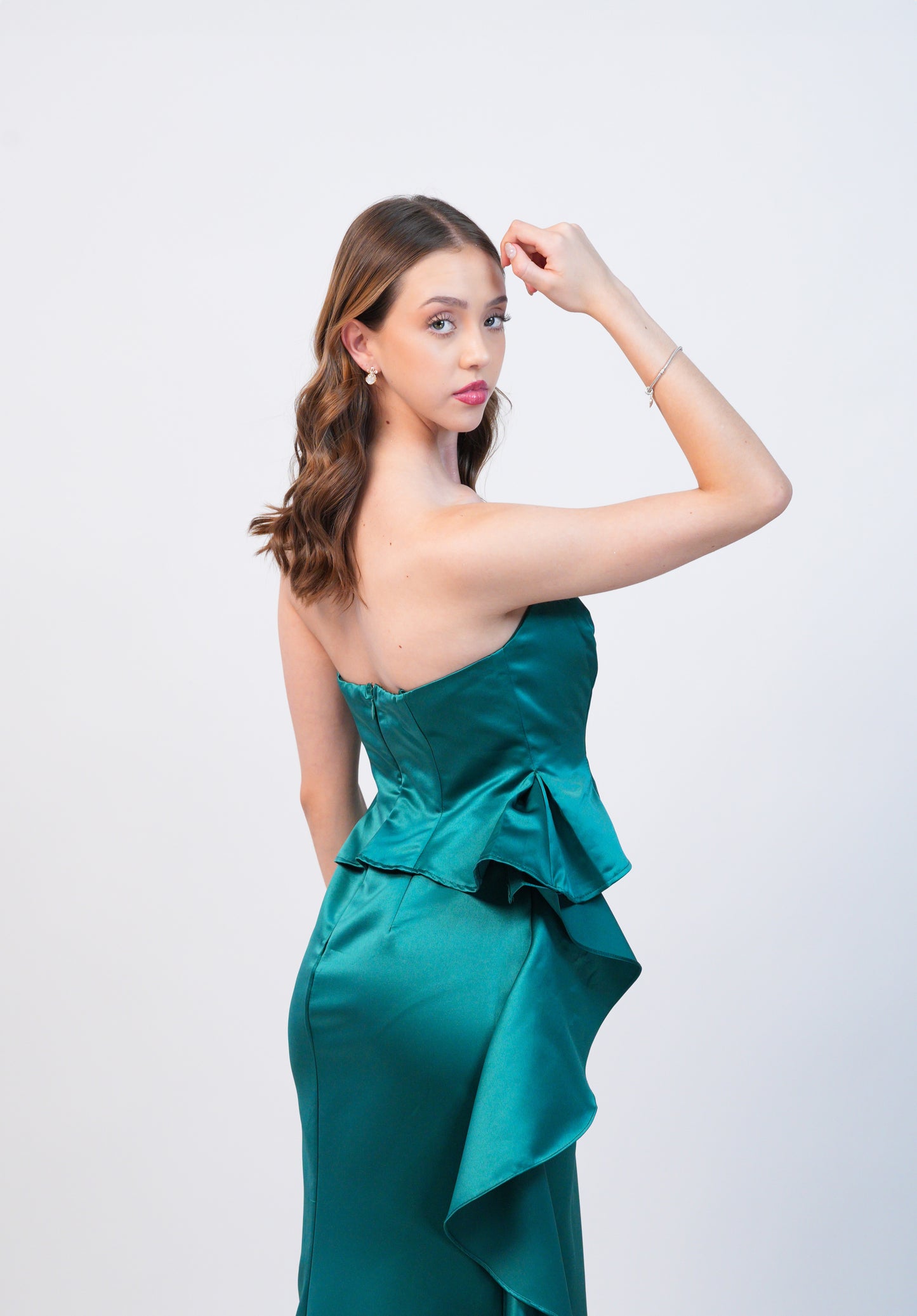 Vestido Verde Esmeralda Corset y Olan en Pierna