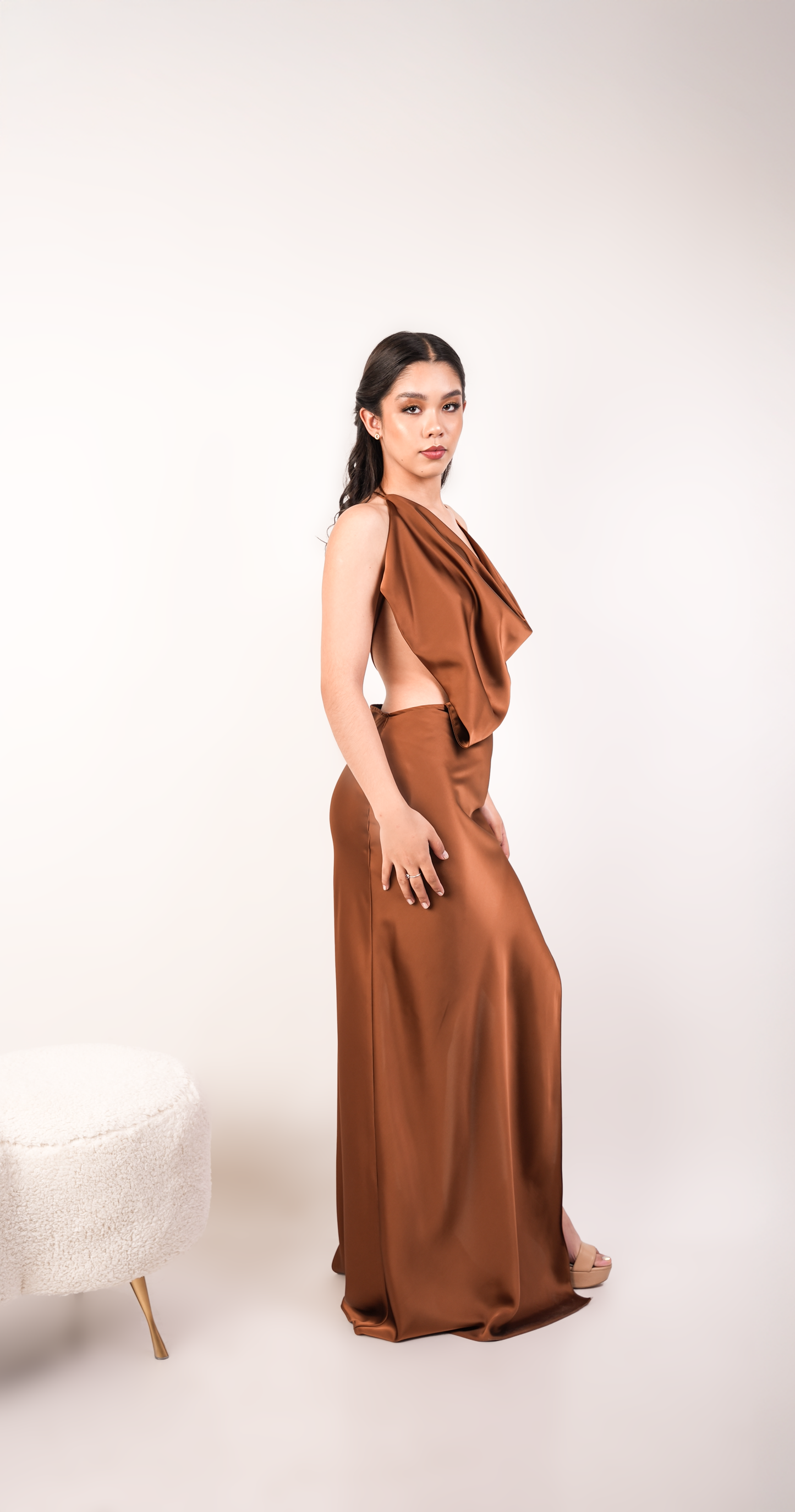 Vestido Satinado Espalda Descubierta