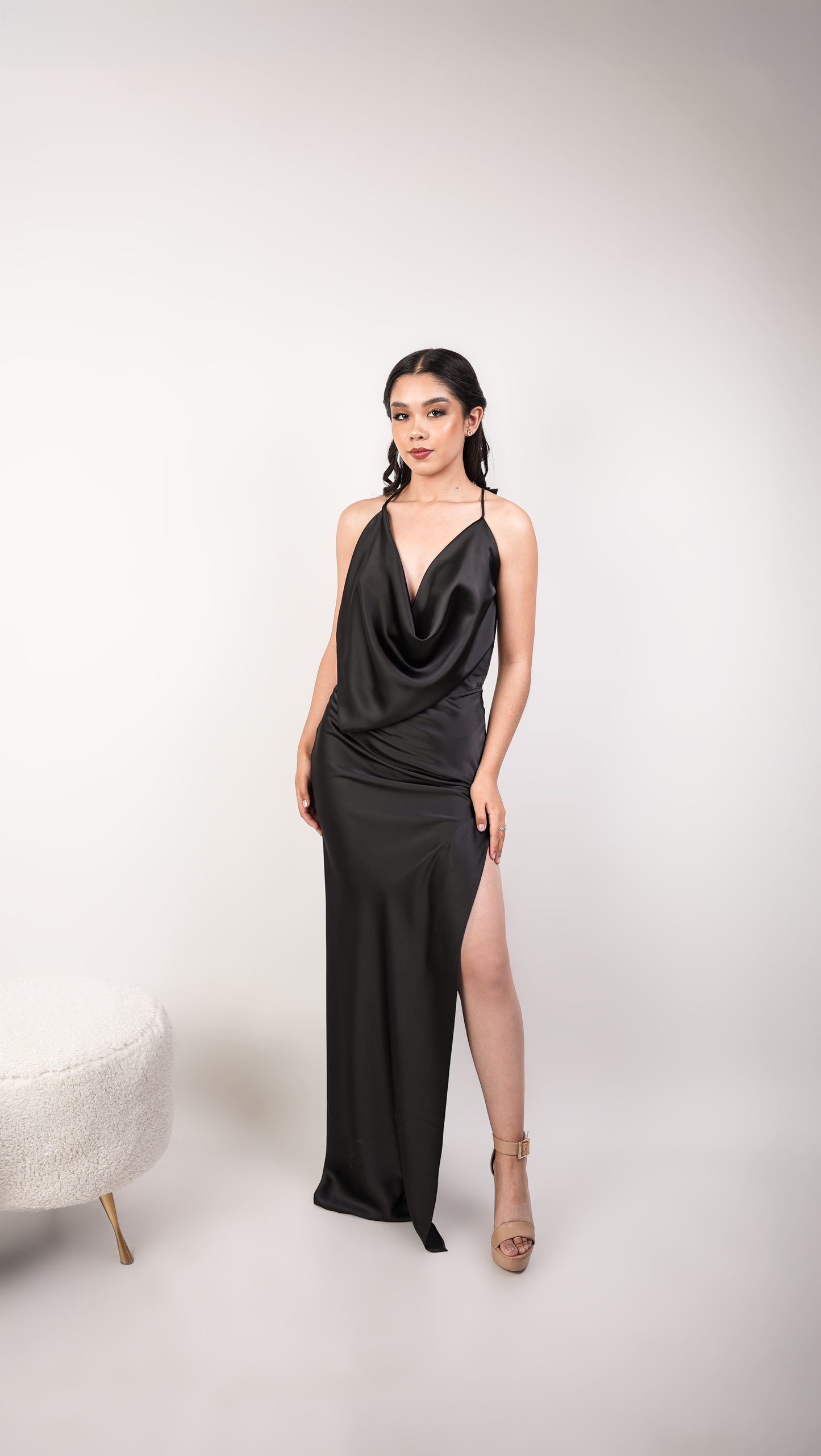 Vestido Satinado Espalda Descubierta