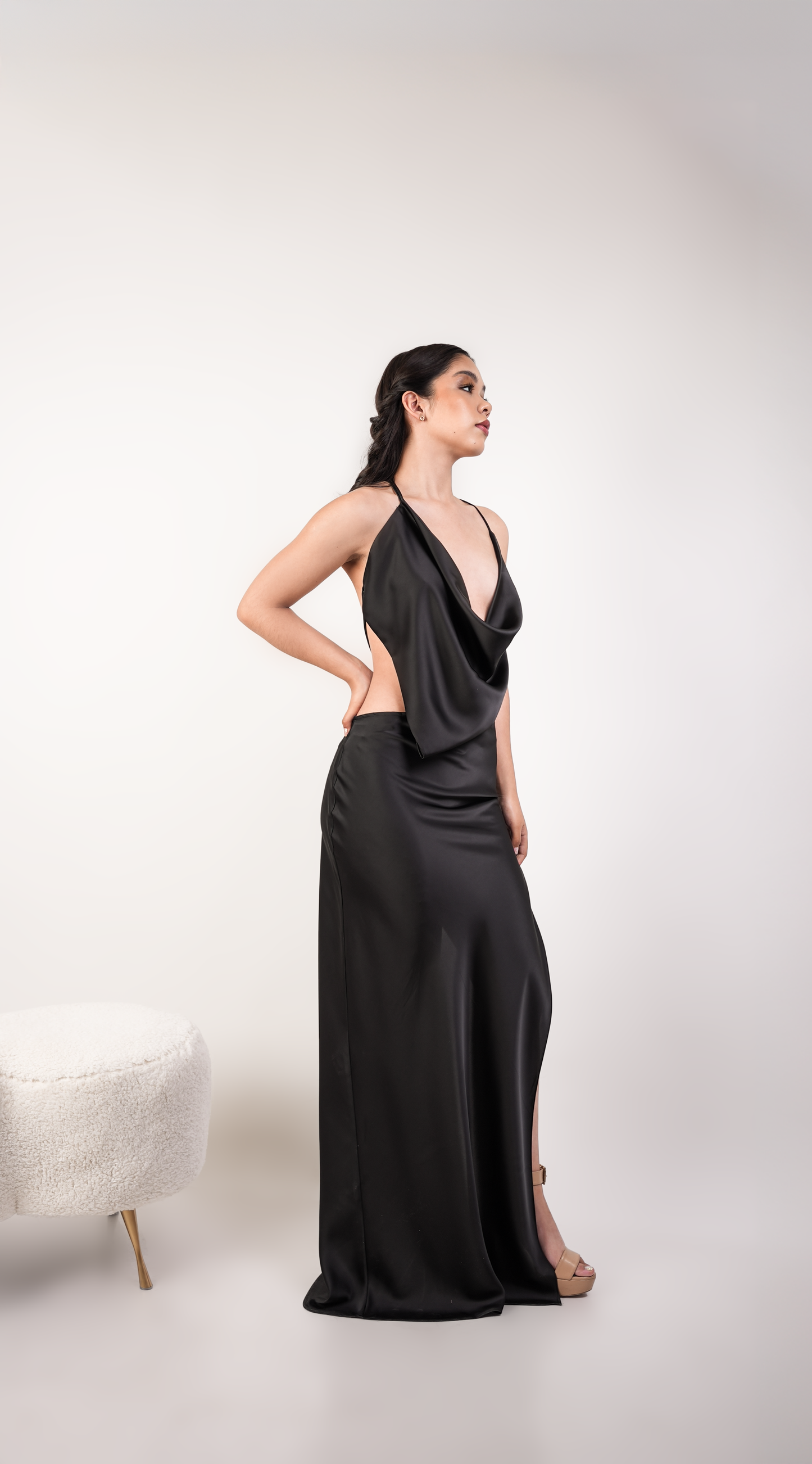 Vestido Satinado Espalda Descubierta