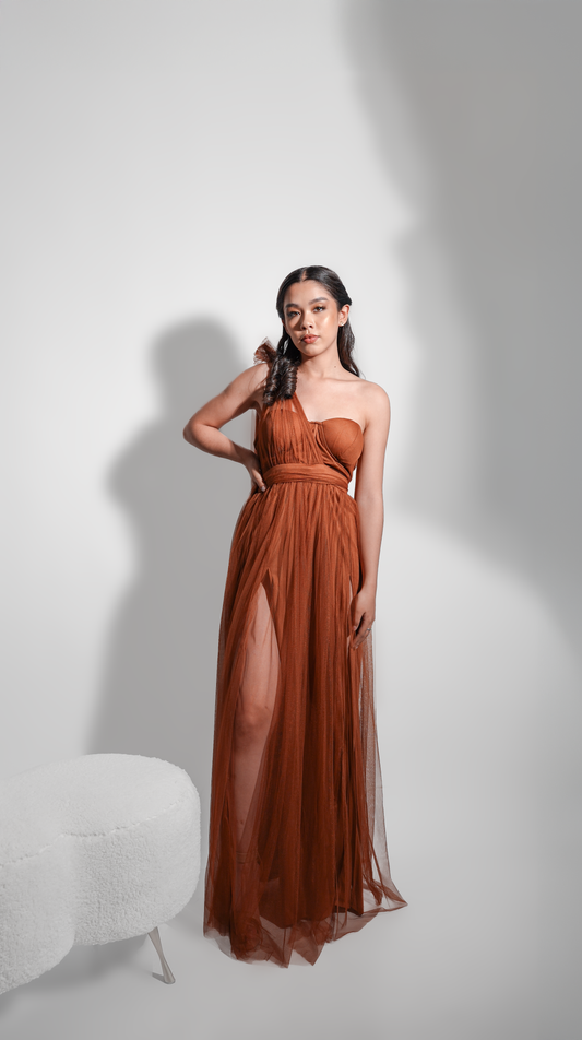 Vestido Cobre Tul De Un Tirante