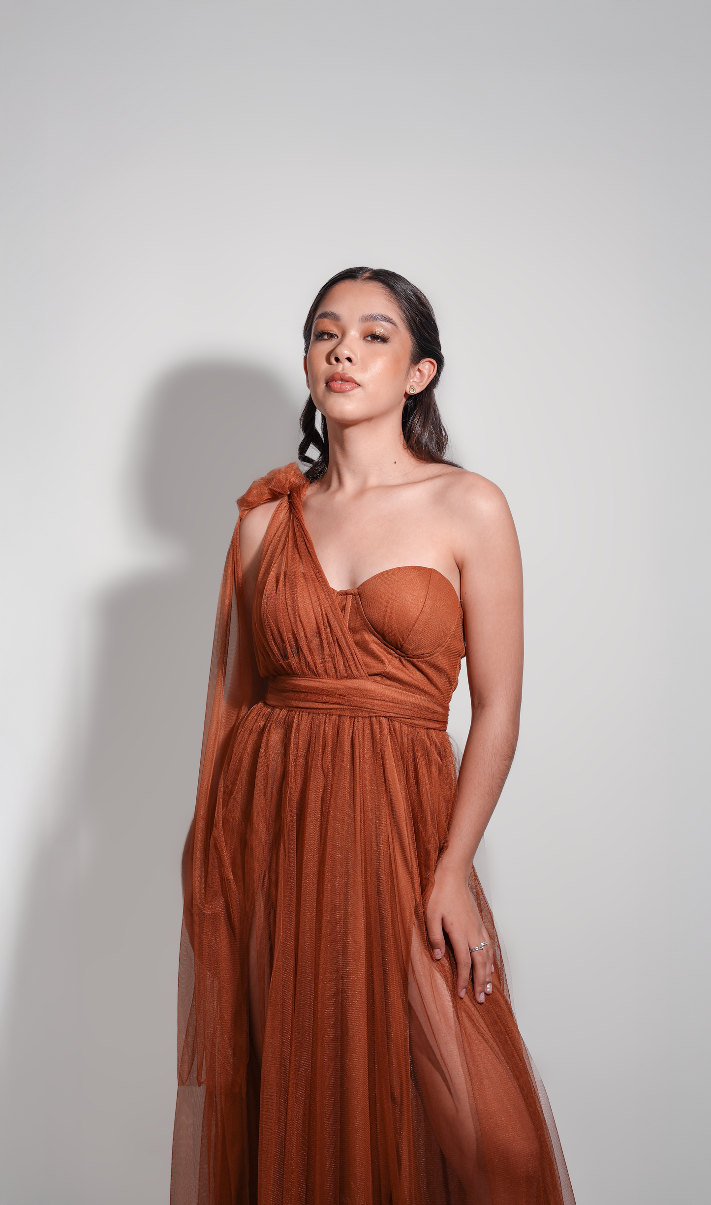 Vestido Cobre Tul De Un Tirante