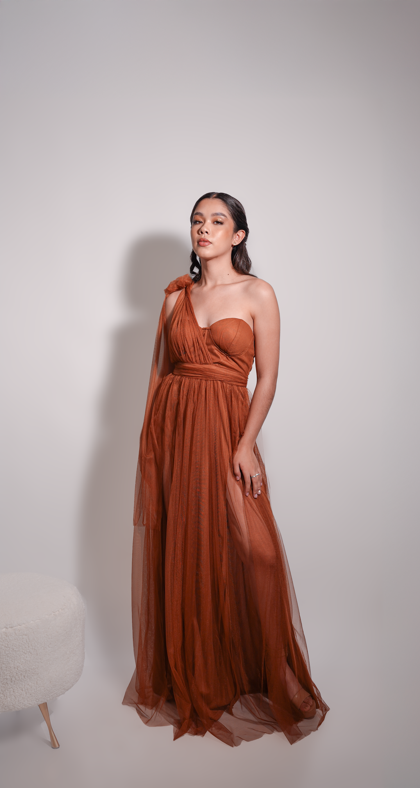 Vestido Cobre Tul De Un Tirante