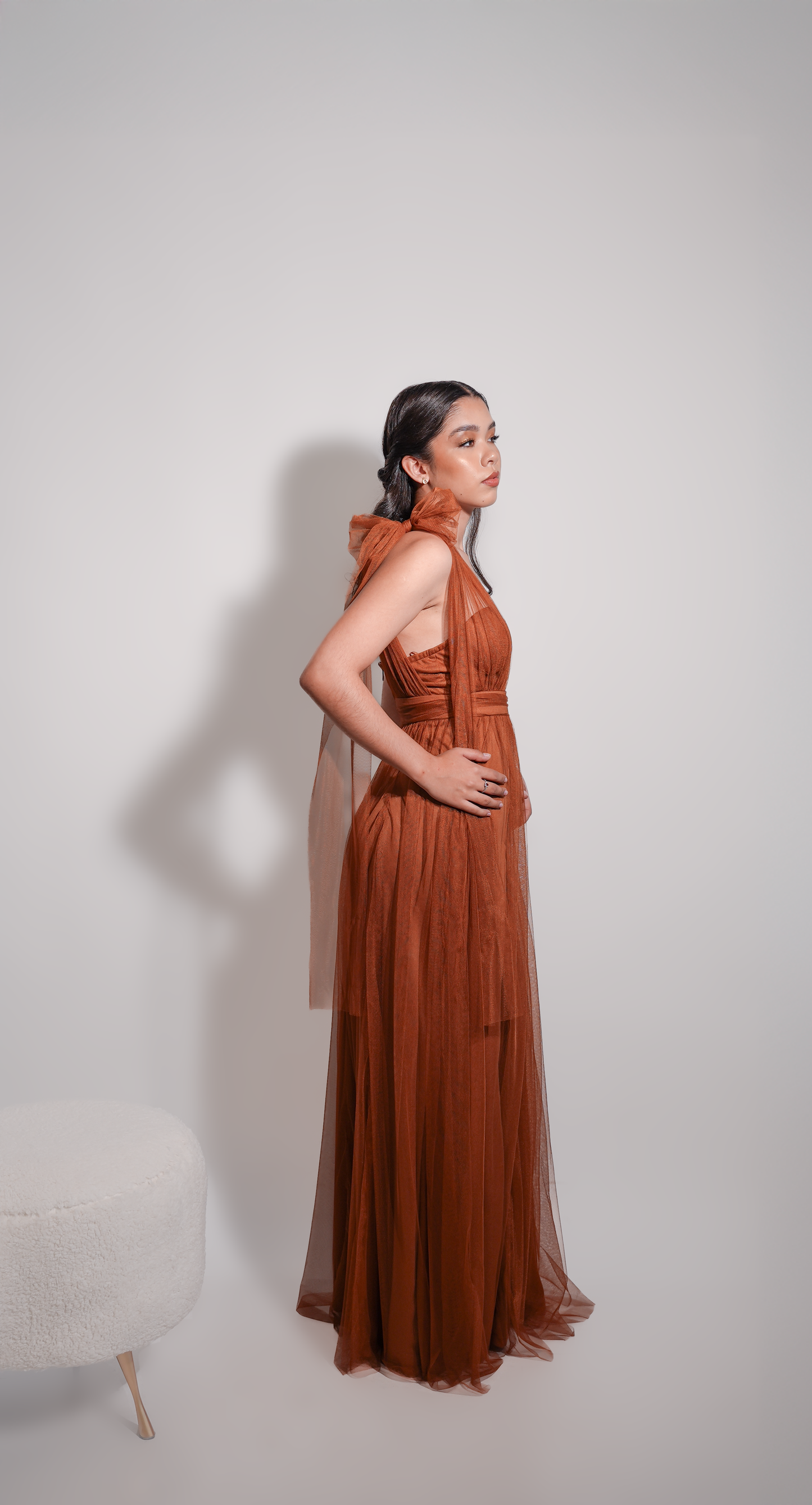 Vestido Cobre Tul De Un Tirante