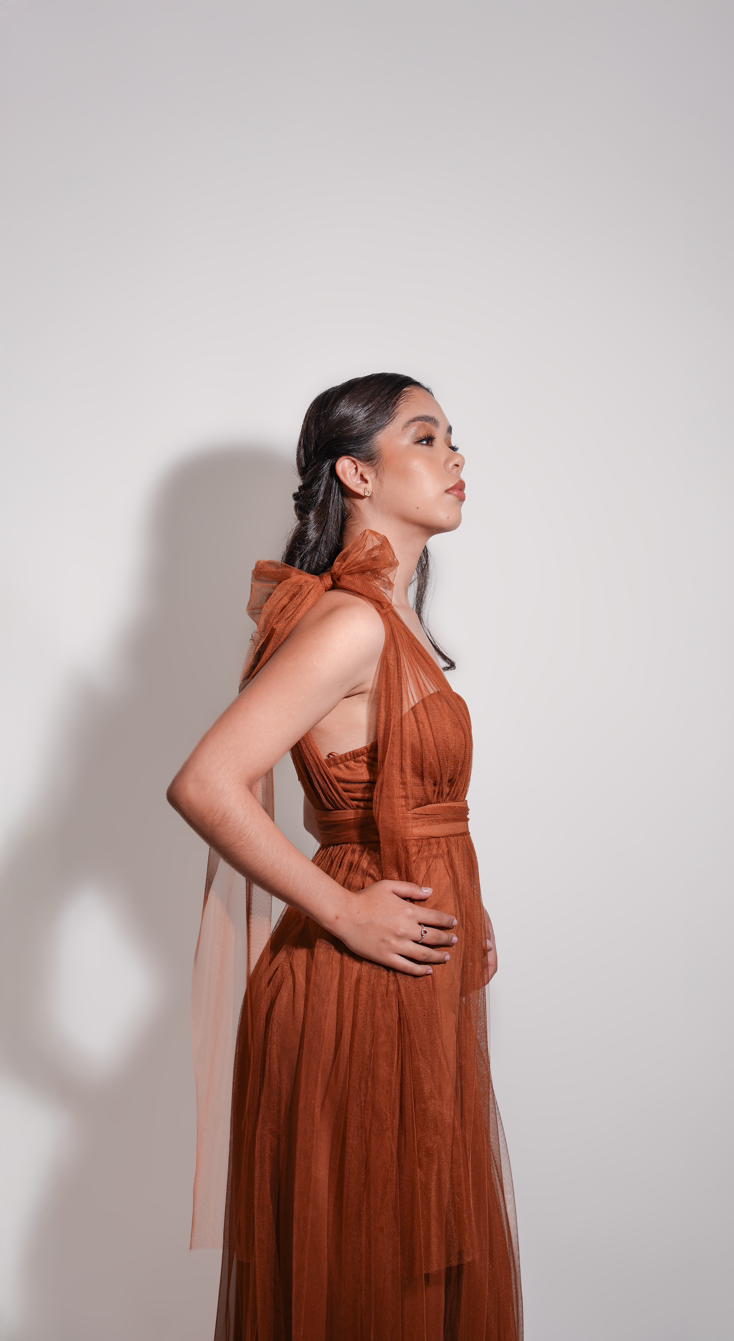 Vestido Cobre Tul De Un Tirante