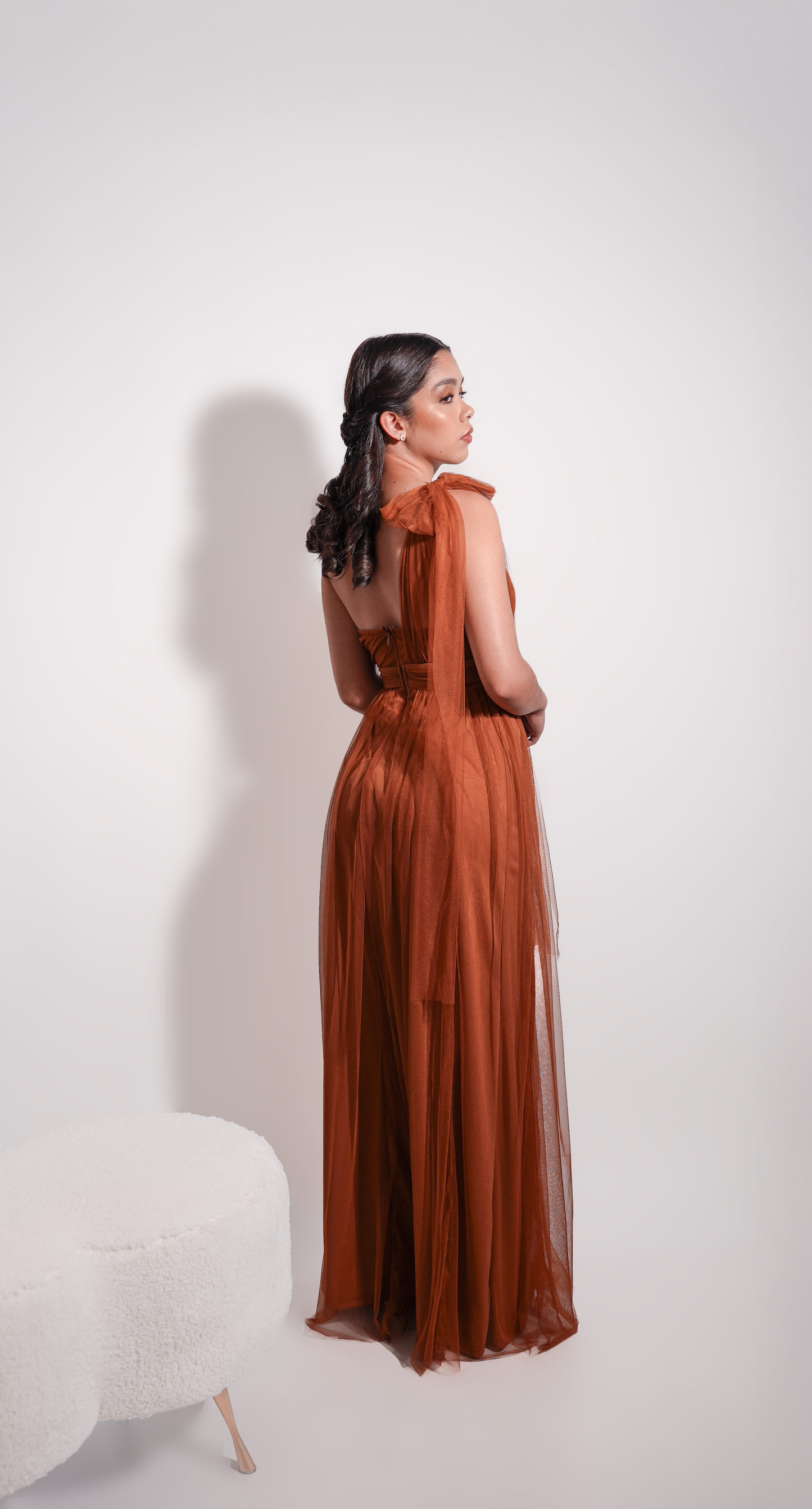 Vestido Cobre Tul De Un Tirante