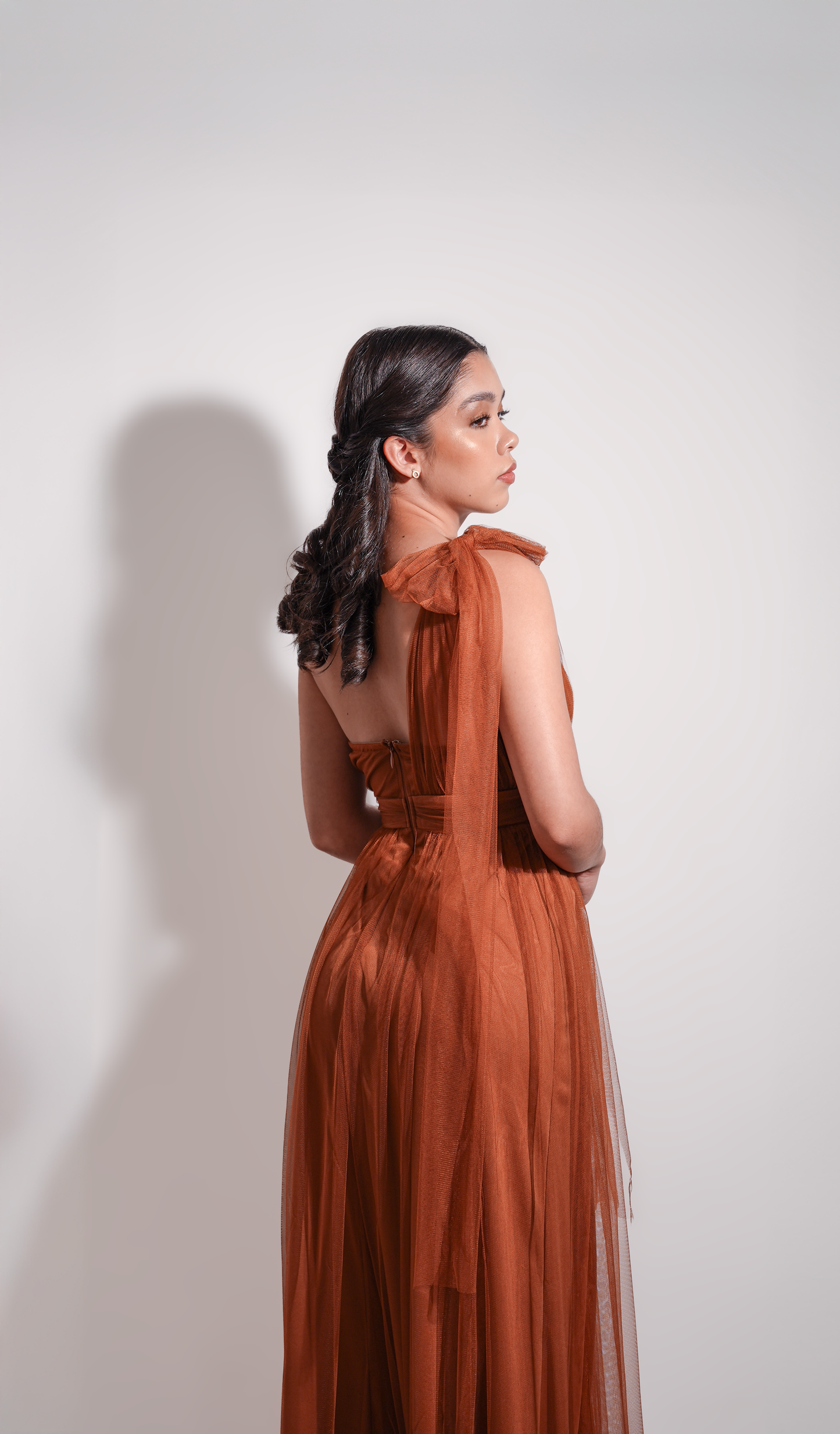 Vestido Cobre Tul De Un Tirante