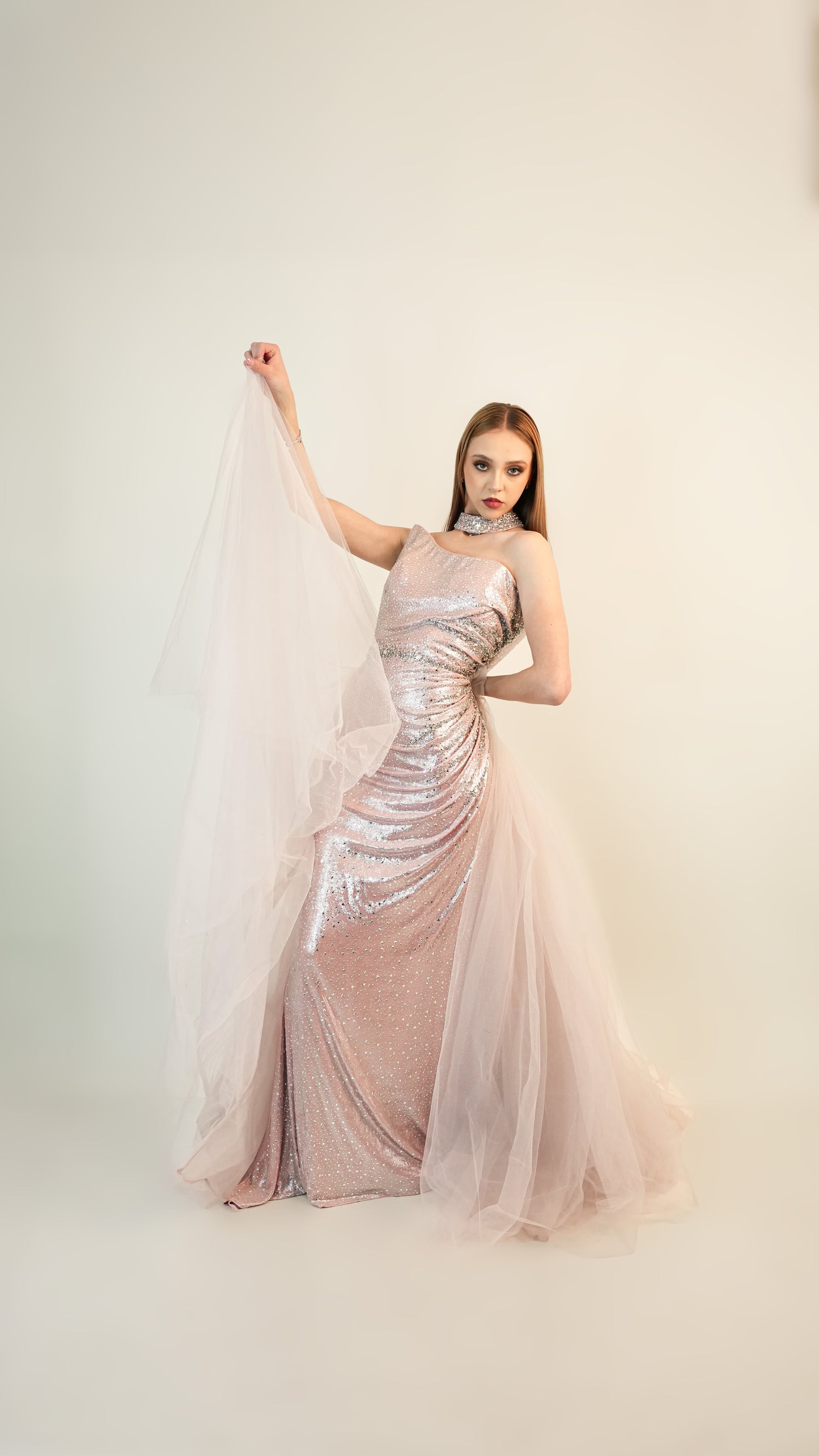 Vestido Rosa Palo Pedreria Con Copa