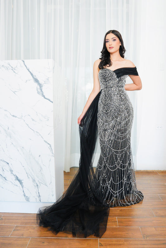 Vestido  Corte Sirena Con Perlas Un Tirante