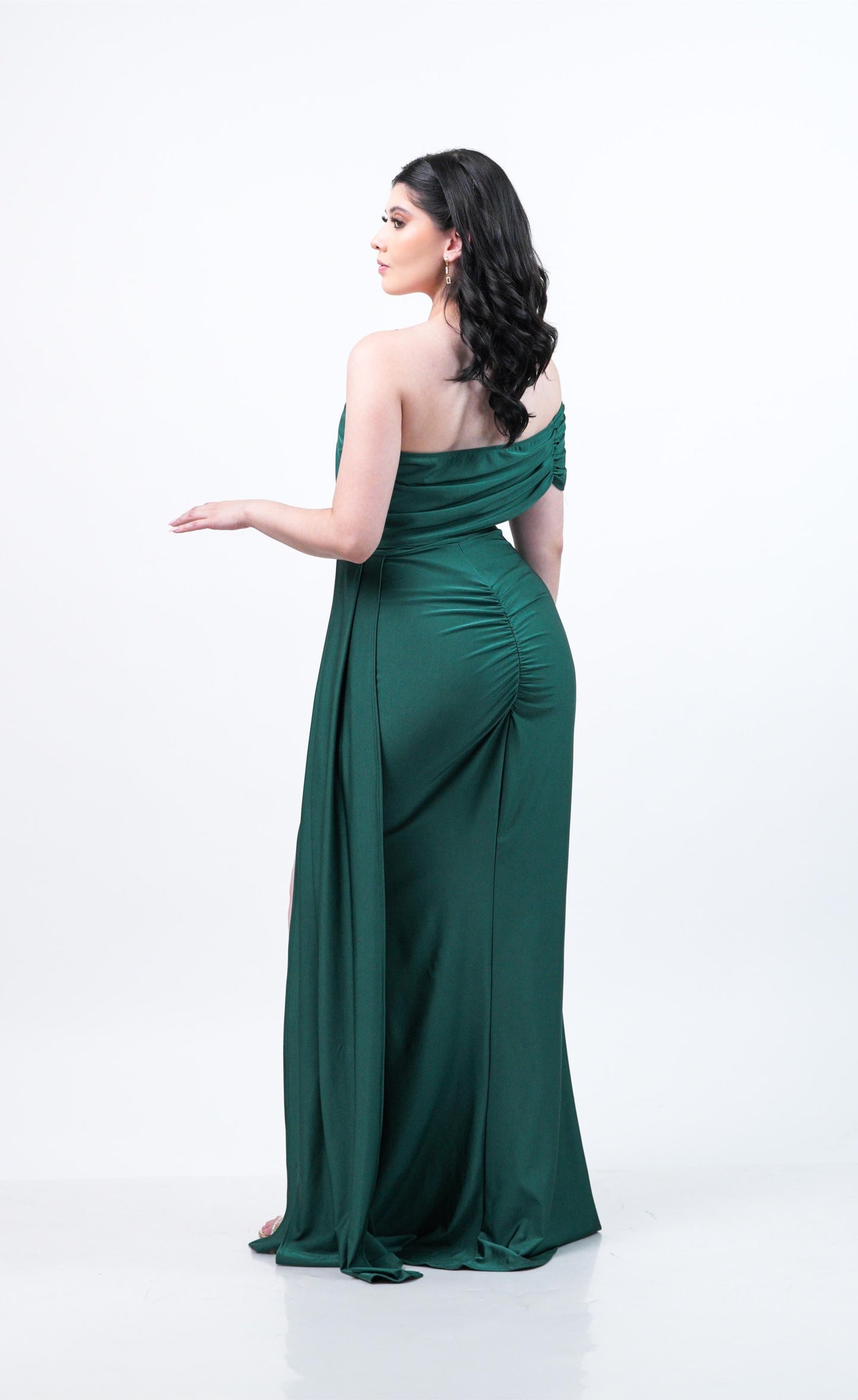 Vestido Verde Manga a un Lado y Banda