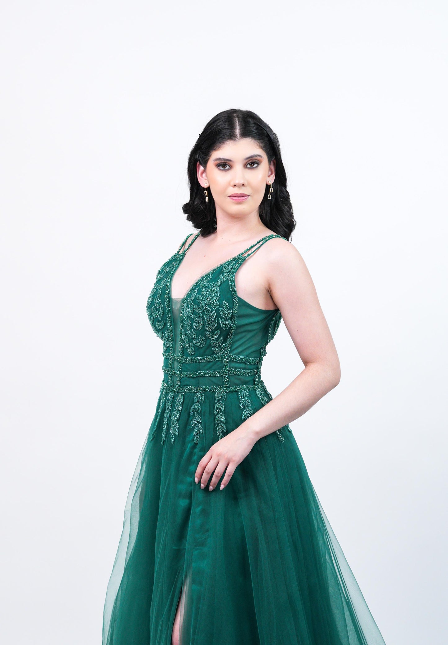 Vestido Verde Detalle En Abdomen Y Tirantes Ampon