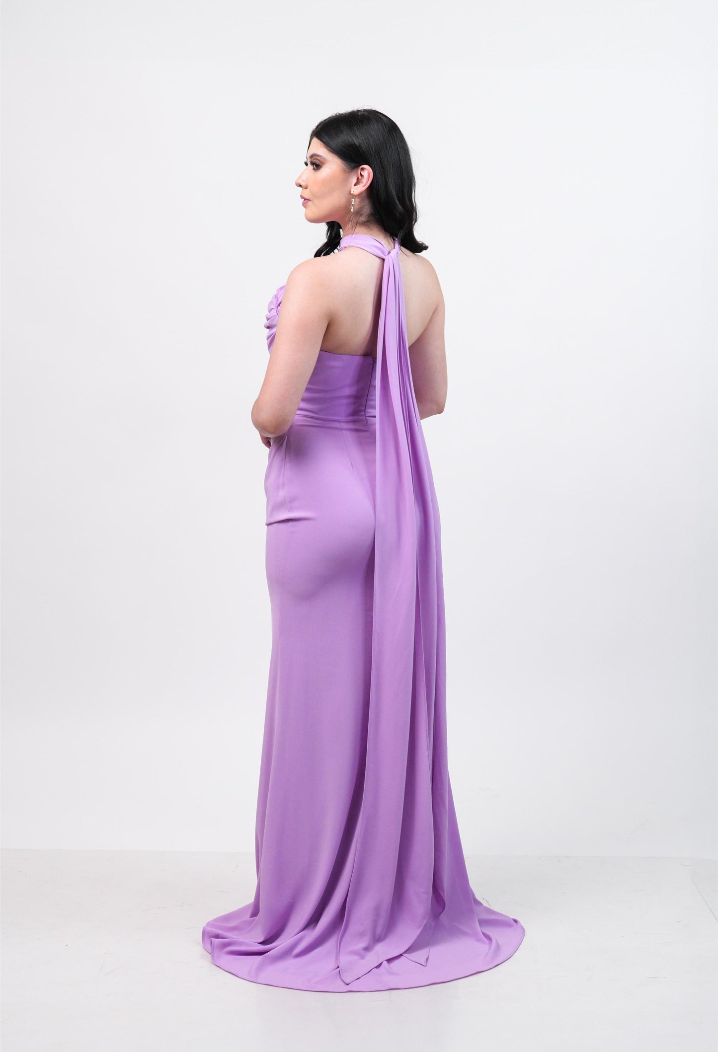 Vestido Lila Straple Corrugado Con Estola