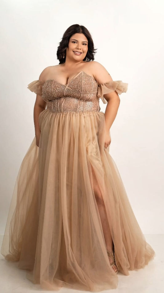 Vestido Nude Ampon Detalle En Abdomen Mangas Sueltas