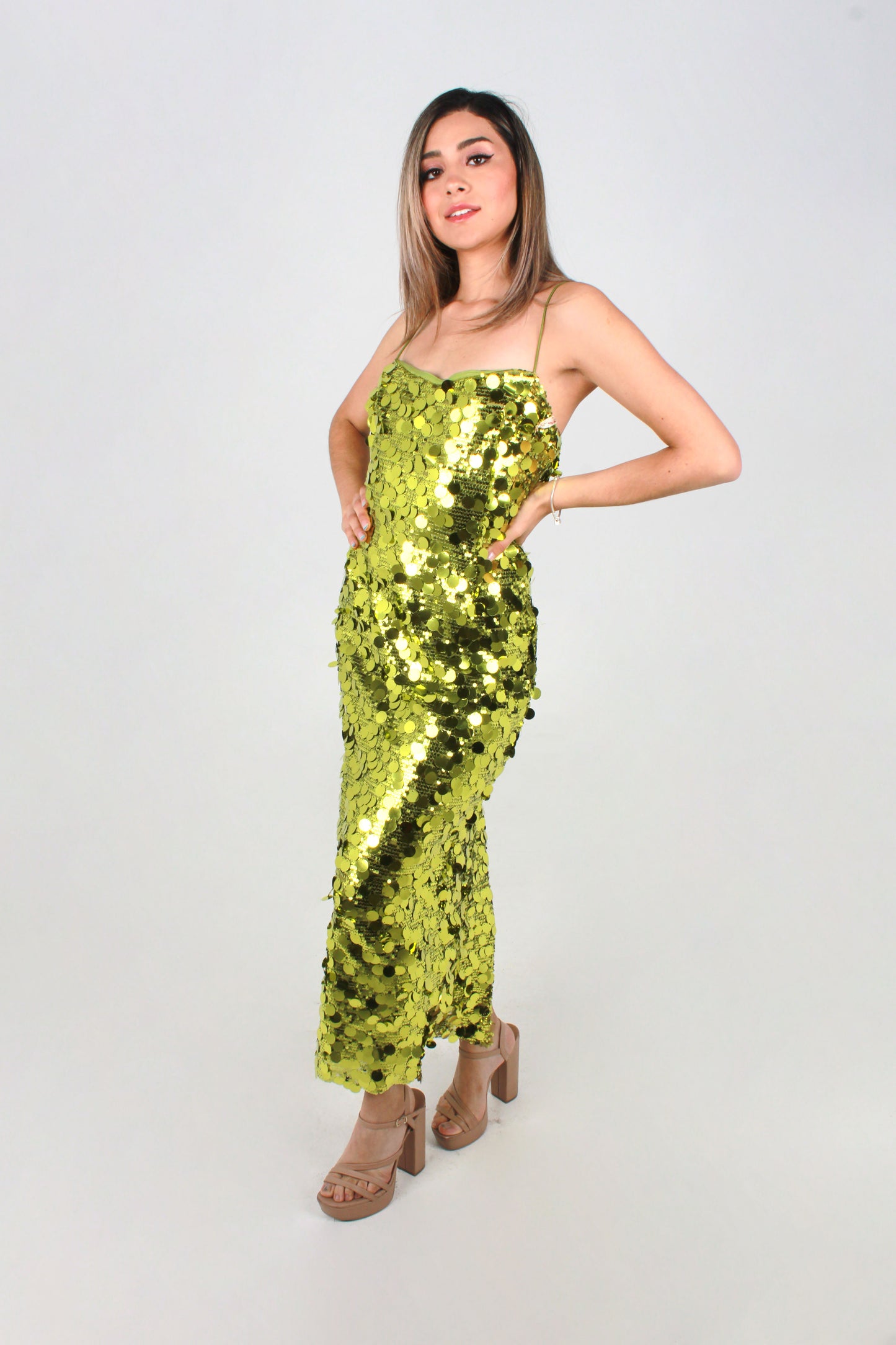 Vestido Lentejuela Grande Midi