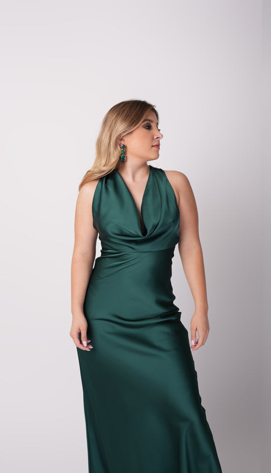 Vestido Satin Escote Caido Espalda Descubierta