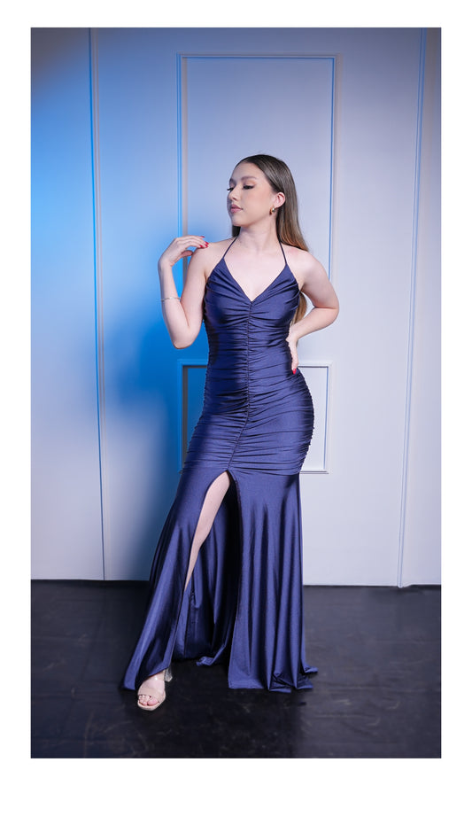 Vestido  Corrugado Licra Con Abertura