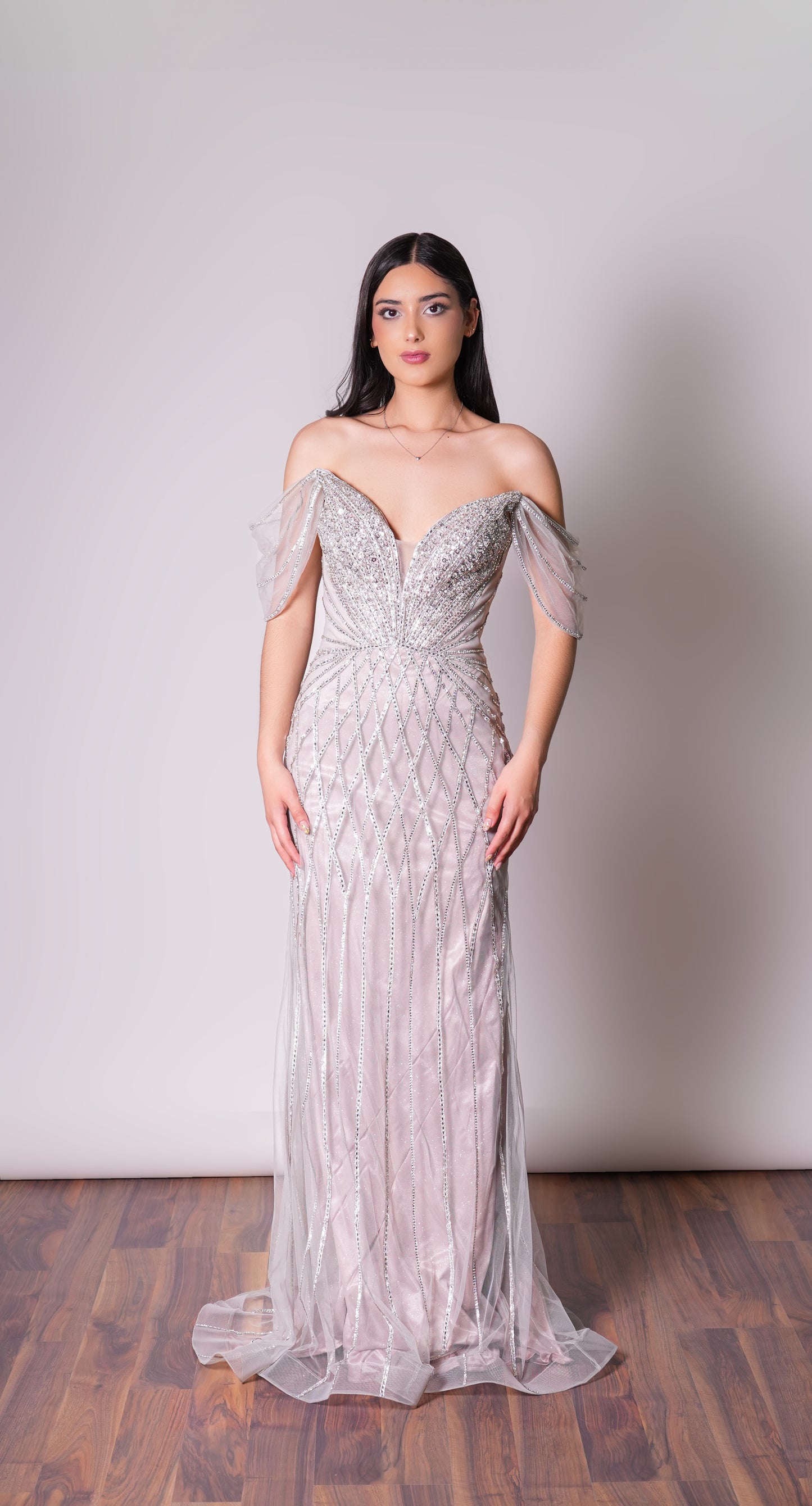 Vestido Plata Lentejuela Straple Manga Ampona