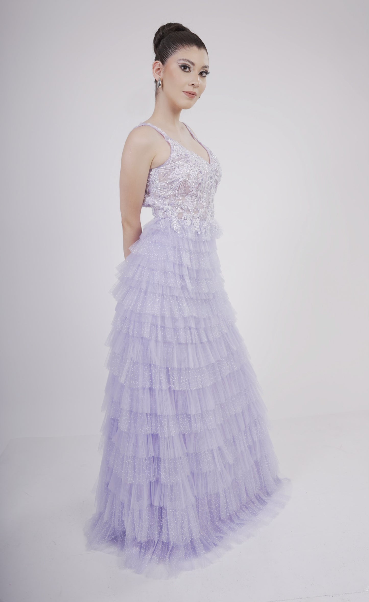 Vestido Con Olanes En Tablones Y Estampado