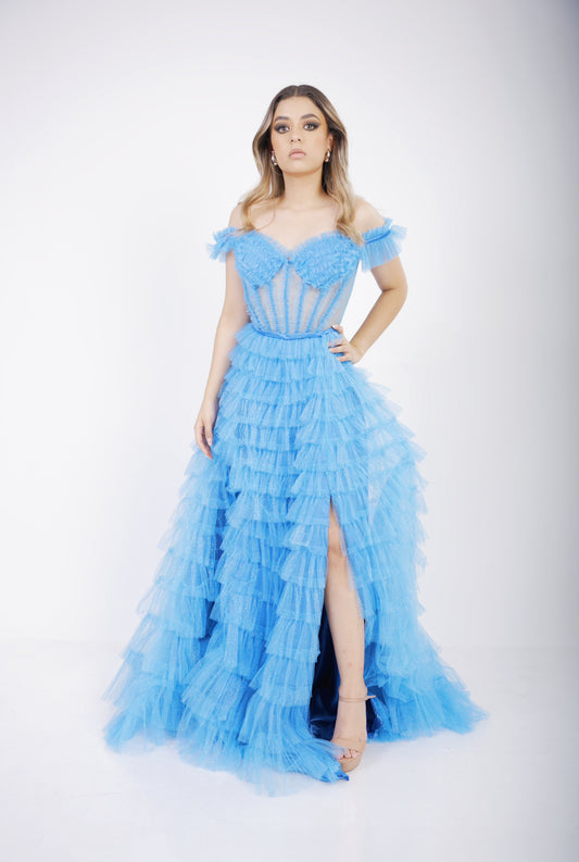 Vestido Con Olanes En Tablones Brilloso