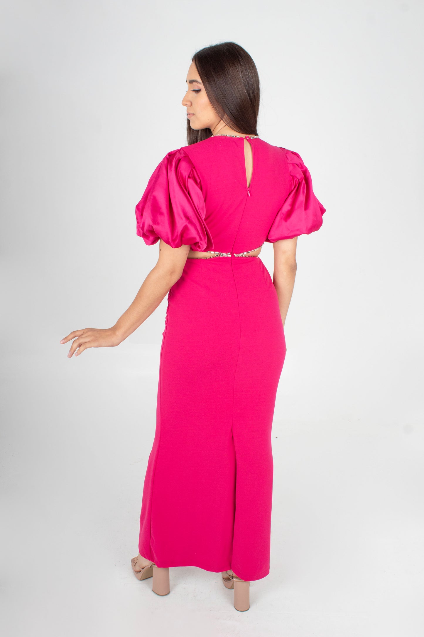 Vestido Mangas Amponas Abdomen Descubierto