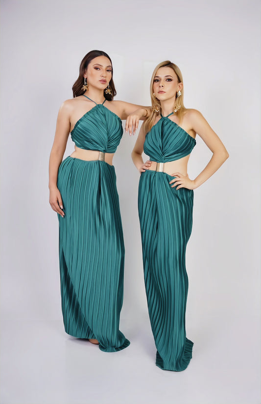 Azul Aqua Abdomen Descubierto Con Dorado