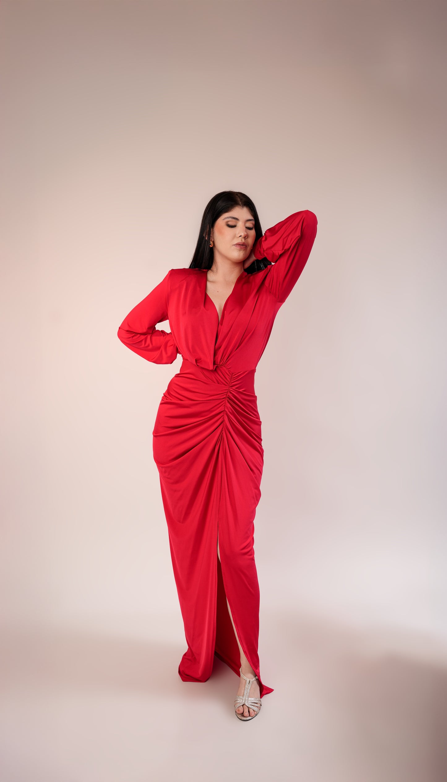 Vestido Rojo Licra Manga Larga