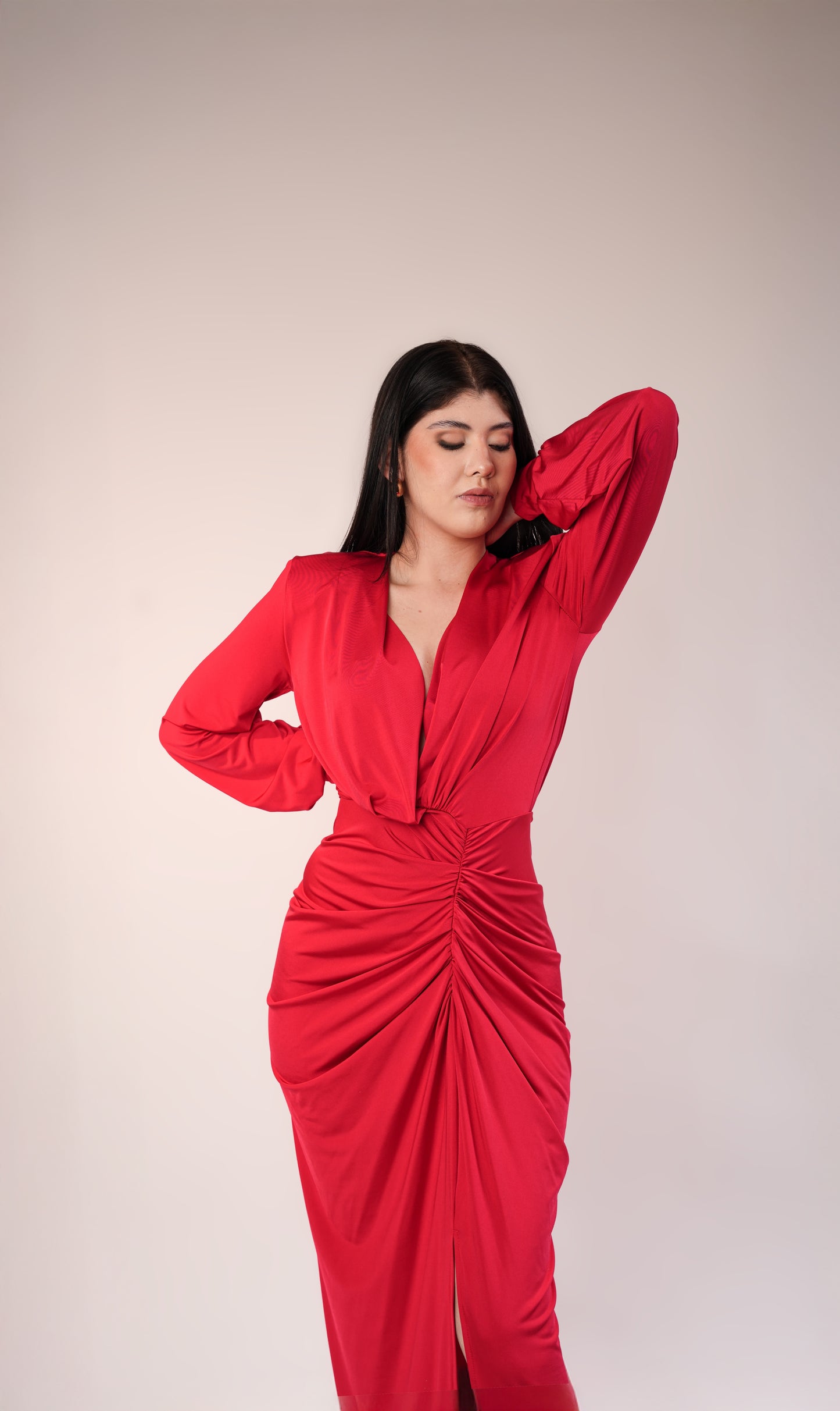 Vestido Rojo Licra Manga Larga