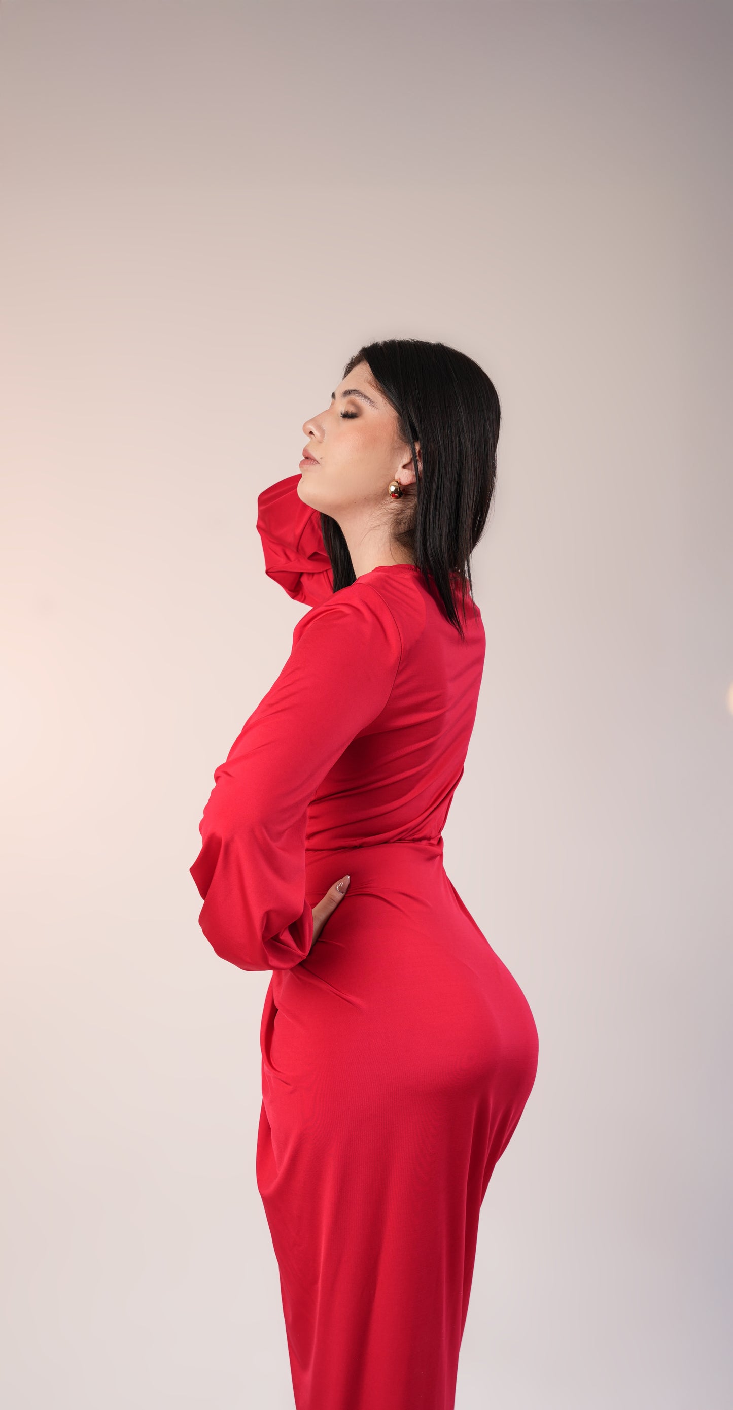 Vestido Rojo Licra Manga Larga