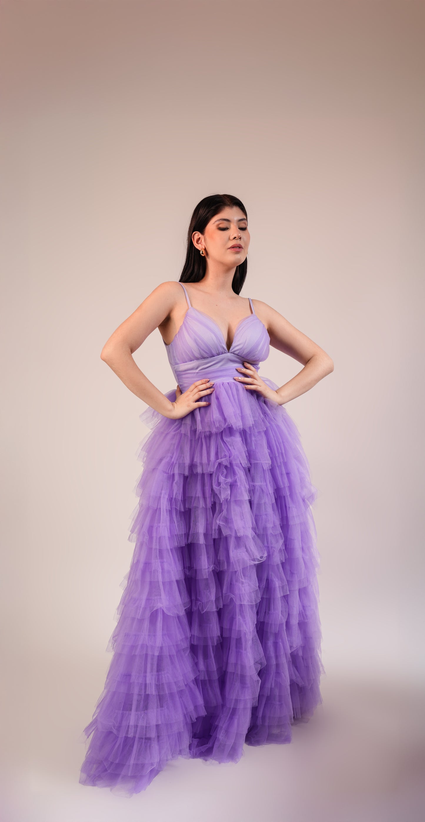 Vestido Lila De Tirantes Ampon Con Olanes De Tul