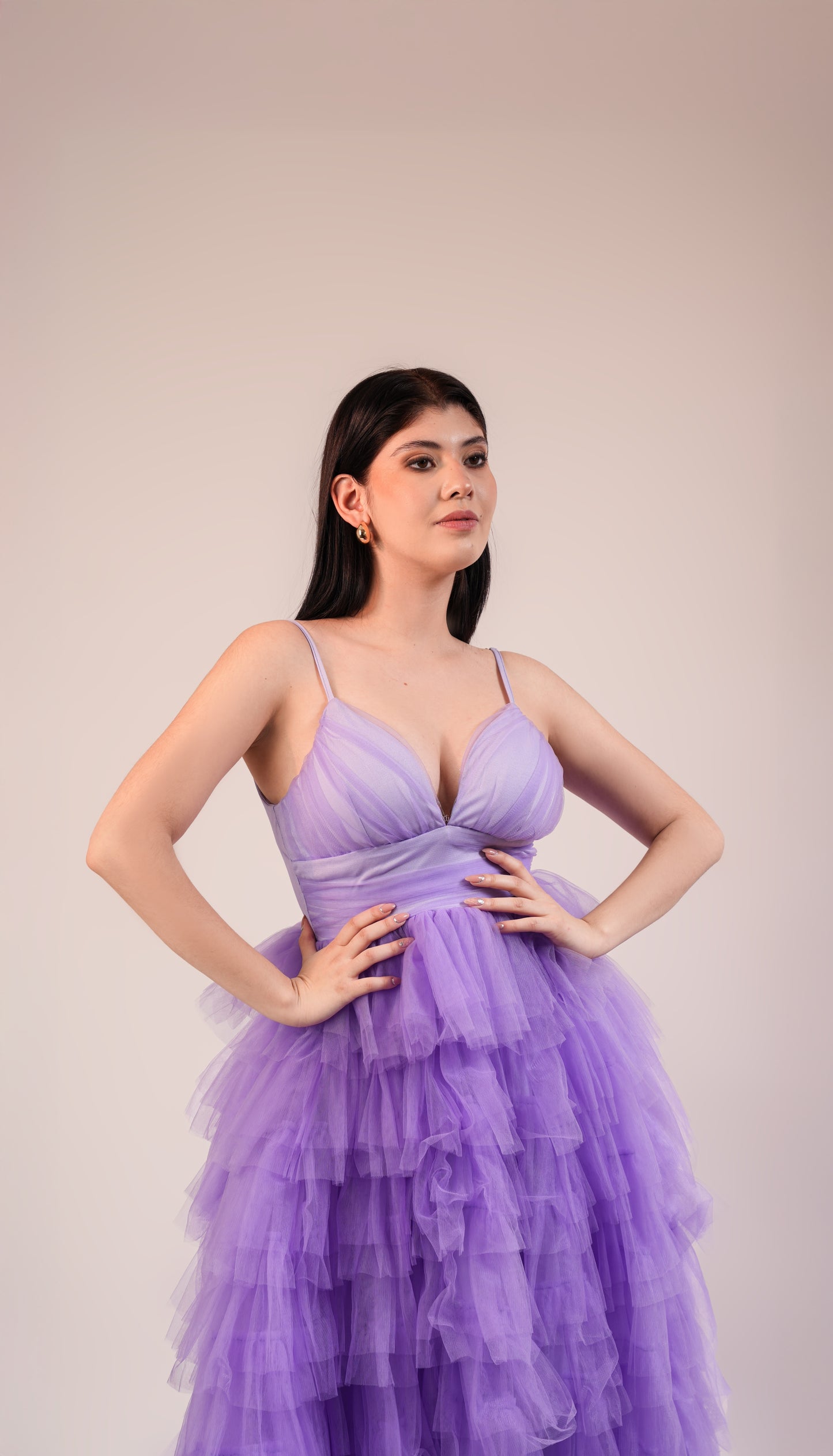 Vestido Lila De Tirantes Ampon Con Olanes De Tul