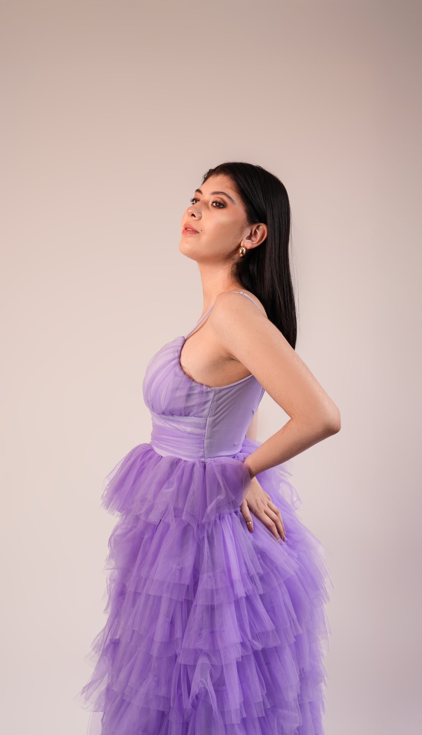 Vestido Lila De Tirantes Ampon Con Olanes De Tul