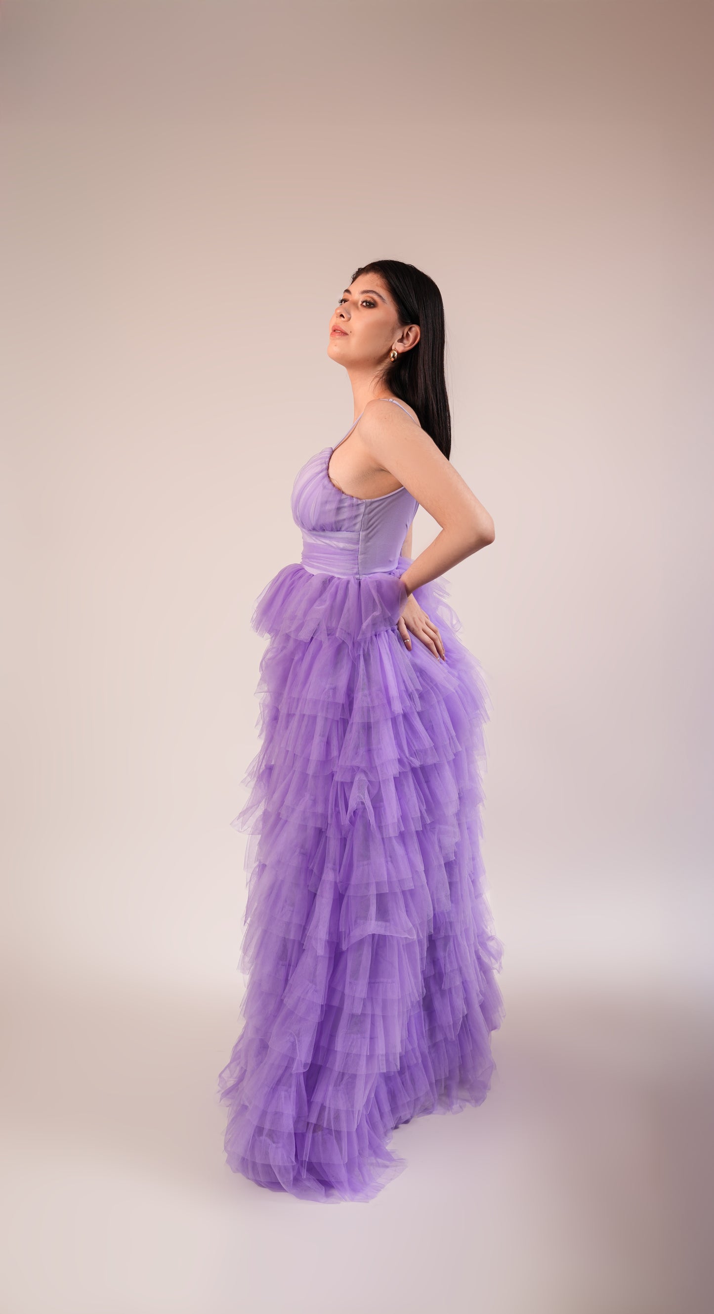 Vestido Lila De Tirantes Ampon Con Olanes De Tul