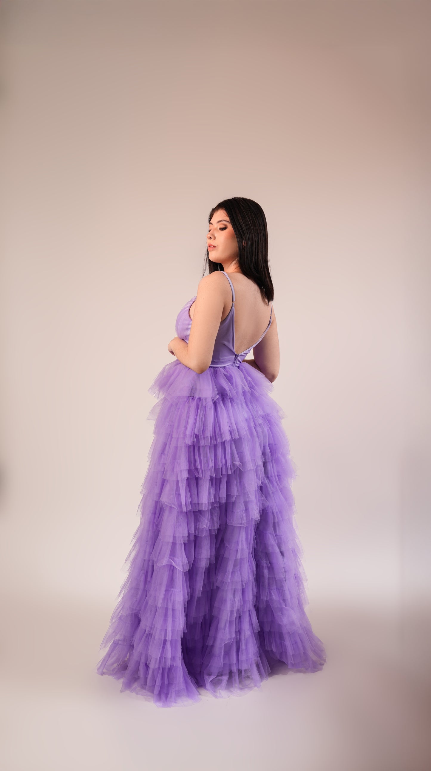 Vestido Lila De Tirantes Ampon Con Olanes De Tul