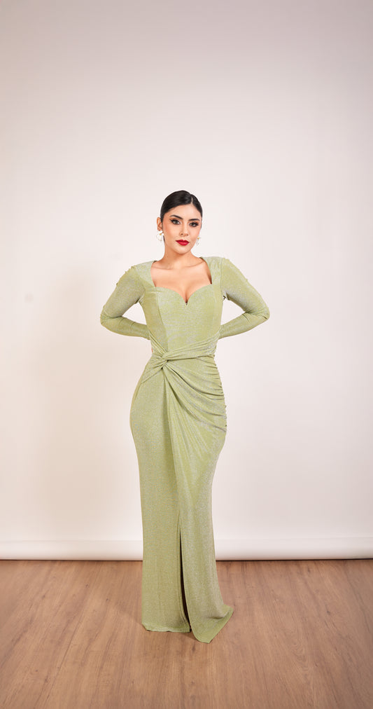 Verde Sage De Manga Larga Escote Corazon